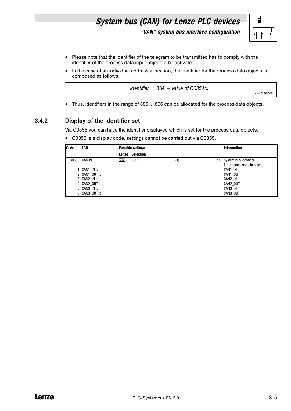 2 display of the identifier set, Display of the identifier set, System bus (can) for lenze plc devices | Can" system bus interface configuration | Lenze DDS System bus CAN for PLC User Manual | Page 39 / 178