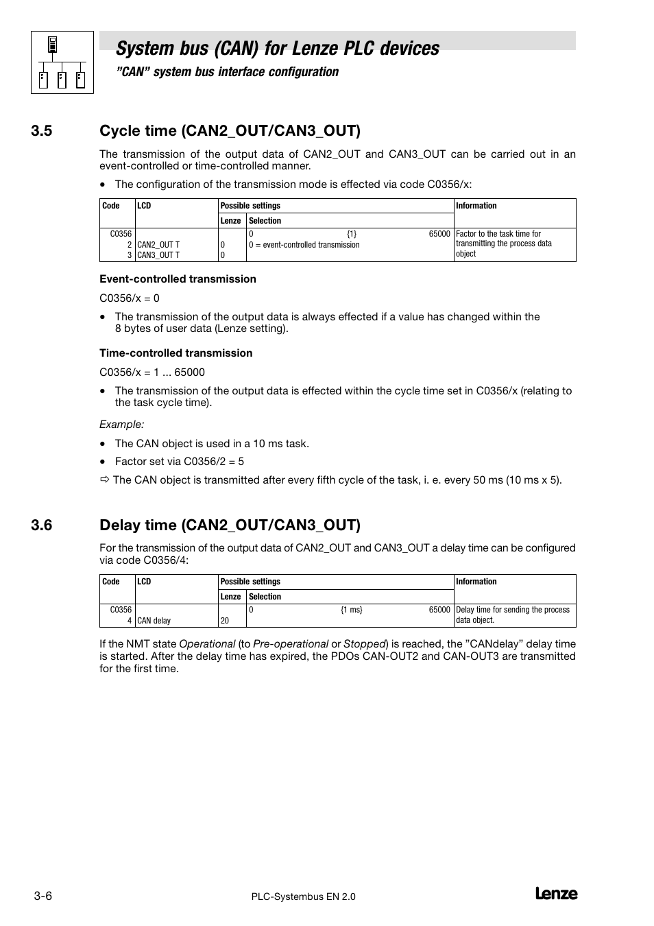 5 cycle time (can2_out/can3_out), 6 delay time (can2_out/can3_out), Cycle time (can2_out/can3_out) | Delay time (can2_out/can3_out), System bus (can) for lenze plc devices, Can" system bus interface configuration | Lenze DDS System bus CAN for PLC User Manual | Page 40 / 178