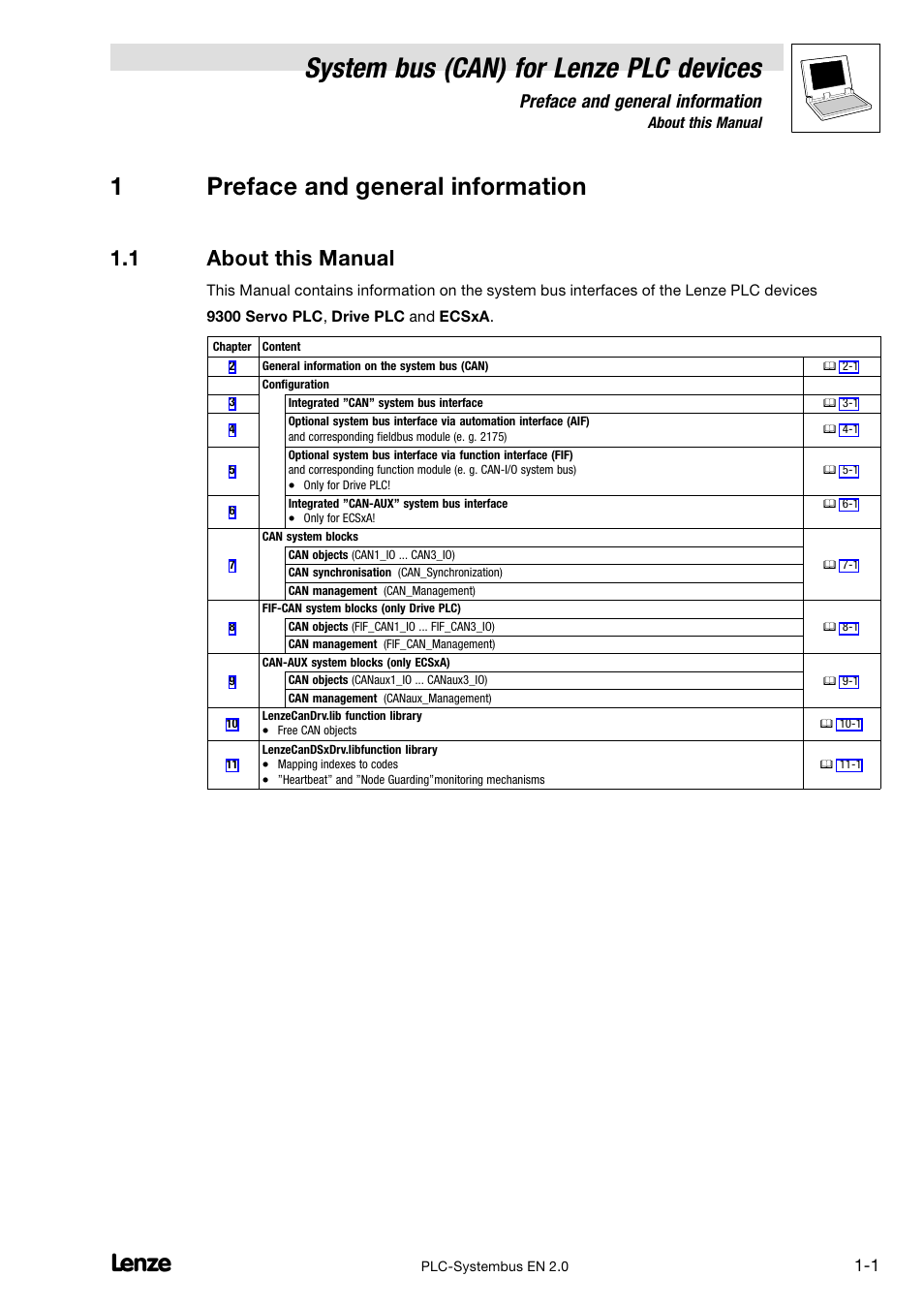 1 preface and general information, 1 about this manual, About this manual | System bus (can) for lenze plc devices, 1preface and general information, Preface and general information | Lenze DDS System bus CAN for PLC User Manual | Page 9 / 178