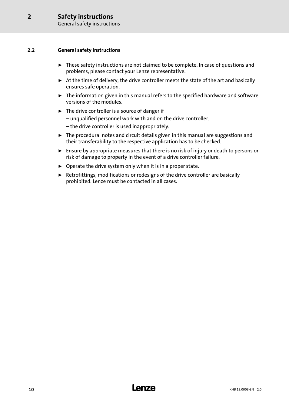 2 general safety instructions, Safety instructions | Lenze 931M-931W User Manual | Page 10 / 158