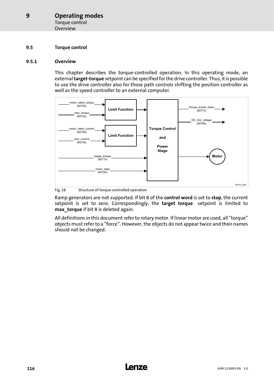 5 torque control, 1 overview, Overview | Operating modes, Torque control overview | Lenze 931M-931W User Manual | Page 116 / 158