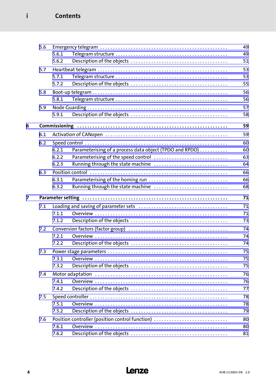 Contents i | Lenze 931M-931W User Manual | Page 4 / 158