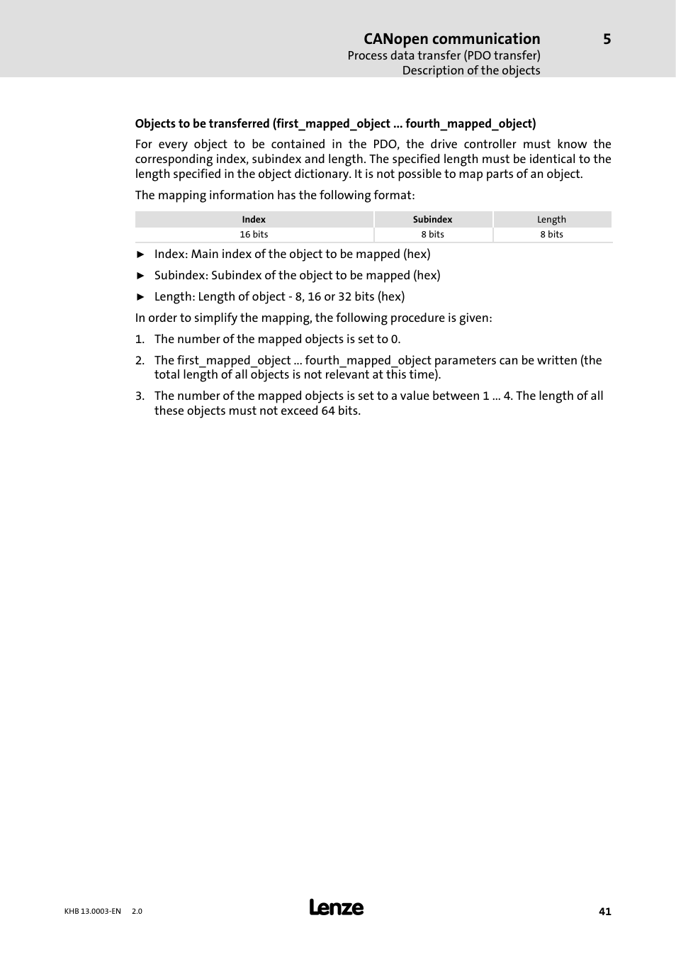 Canopen communication | Lenze 931M-931W User Manual | Page 41 / 158