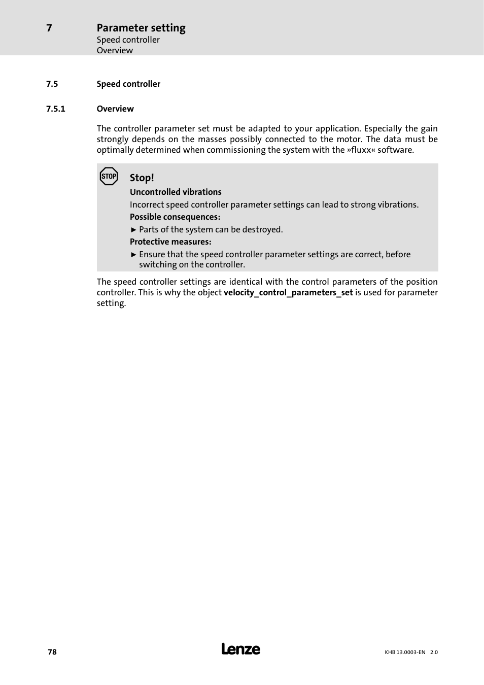 5 speed controller, 1 overview, Overview | Parameter setting | Lenze 931M-931W User Manual | Page 78 / 158