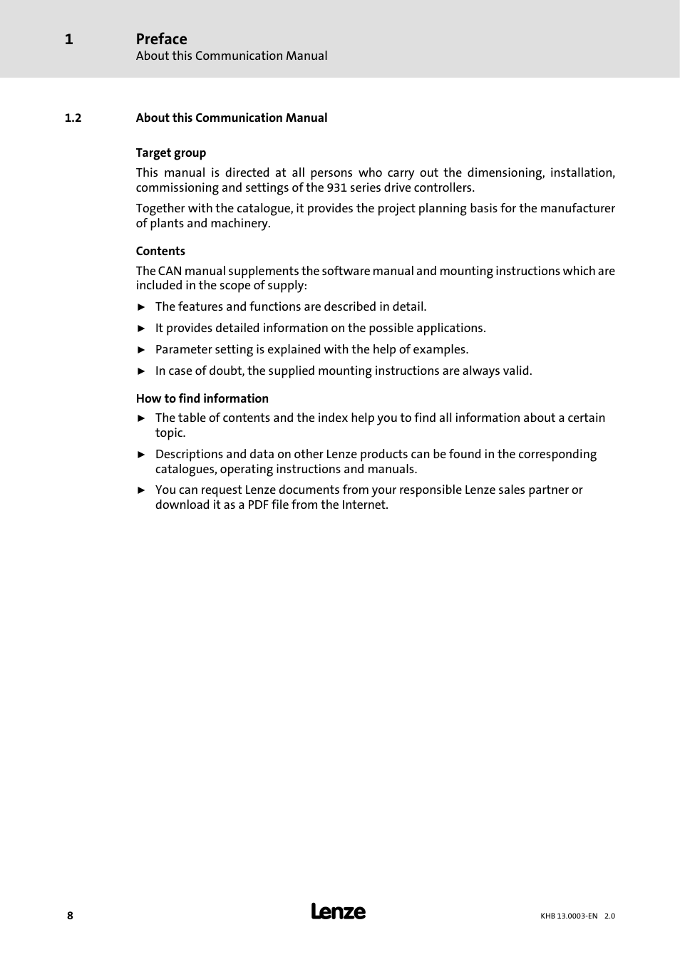 2 about this communication manual, Preface | Lenze 931M-931W User Manual | Page 8 / 158