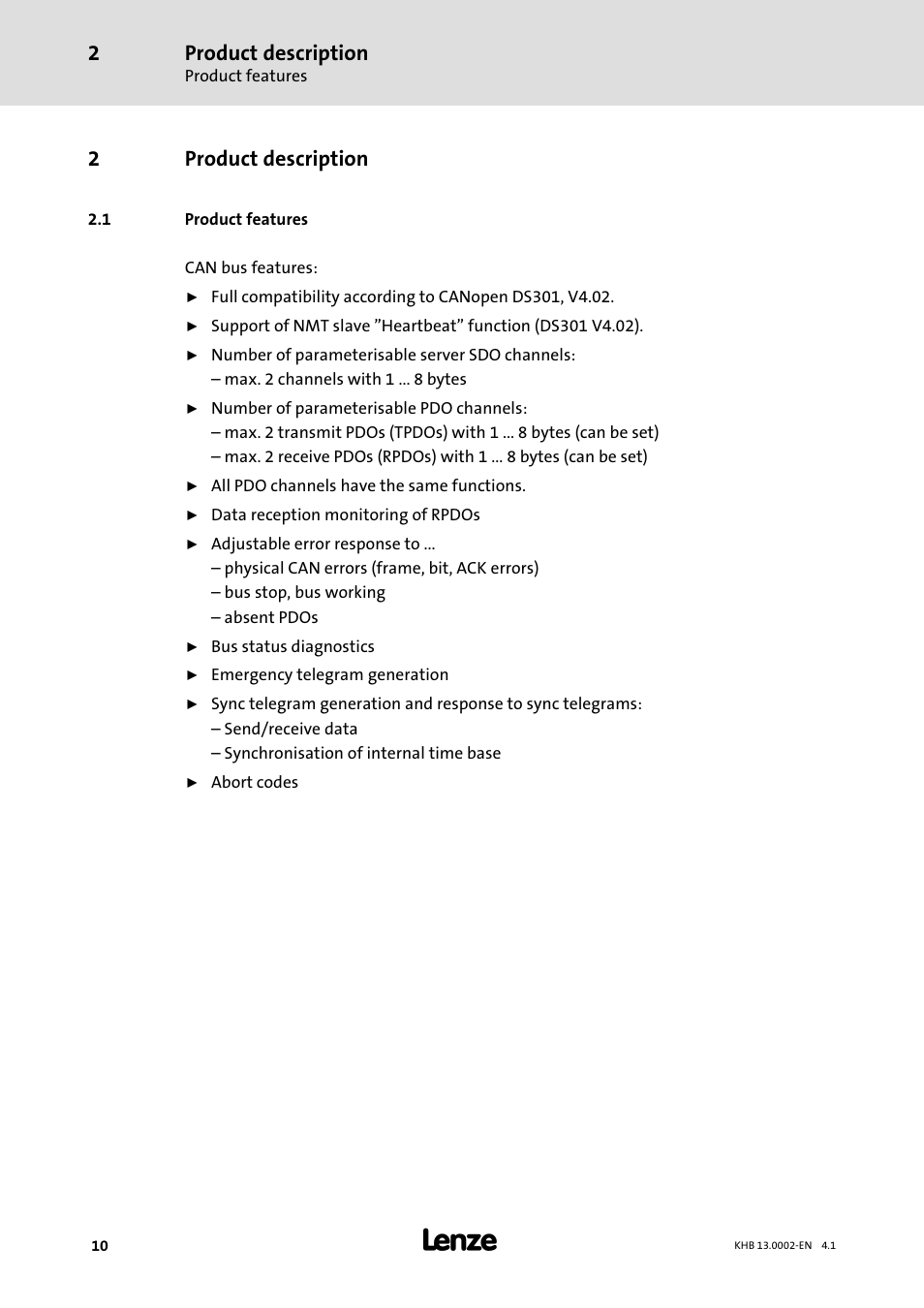 2 product description, 1 product features, Product description | Product features, 2product description | Lenze 931K User Manual | Page 10 / 148