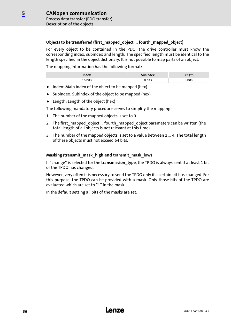 Canopen communication | Lenze 931K User Manual | Page 36 / 148