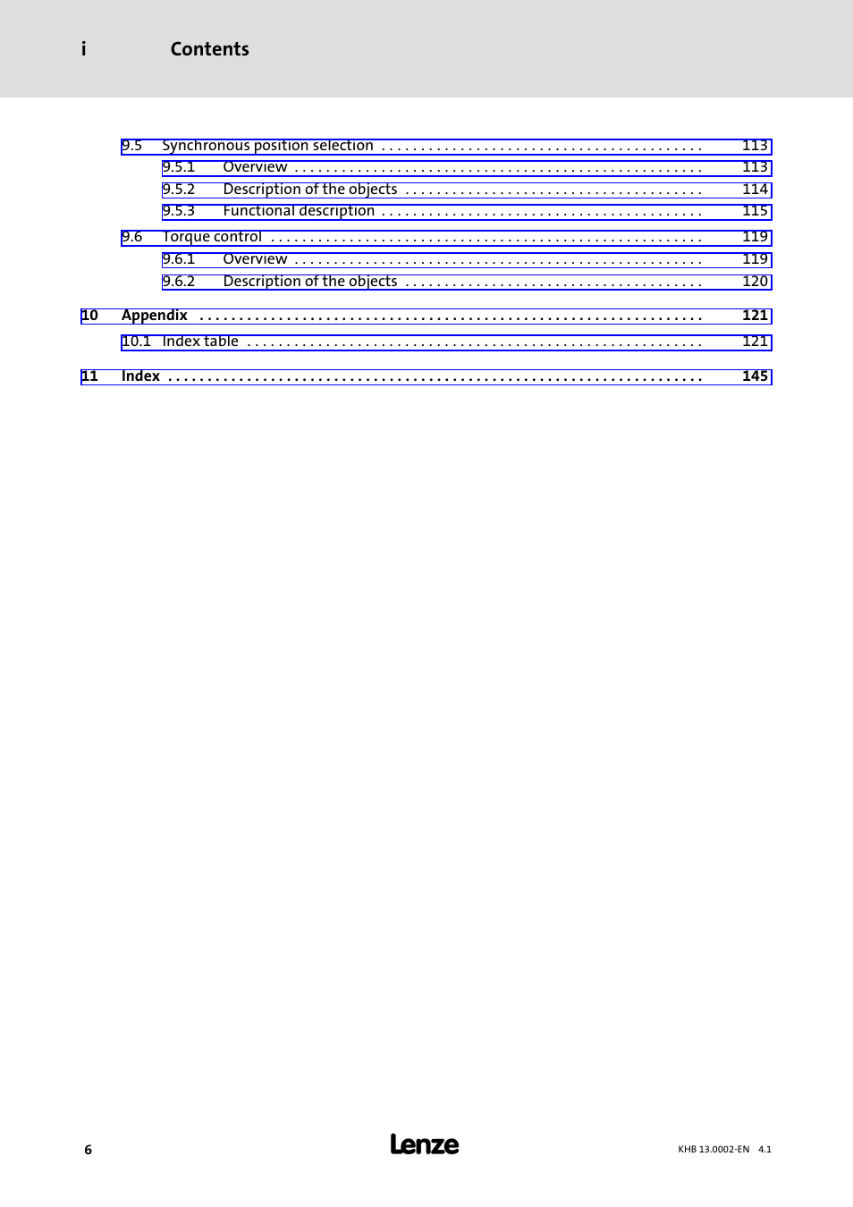 Contents i | Lenze 931K User Manual | Page 6 / 148