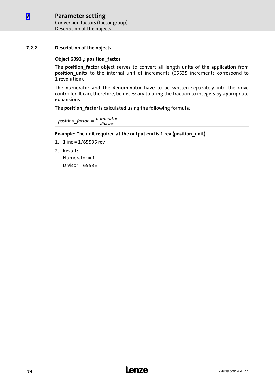 2 description of the objects, Description of the objects, Parameter setting | Lenze 931K User Manual | Page 74 / 148