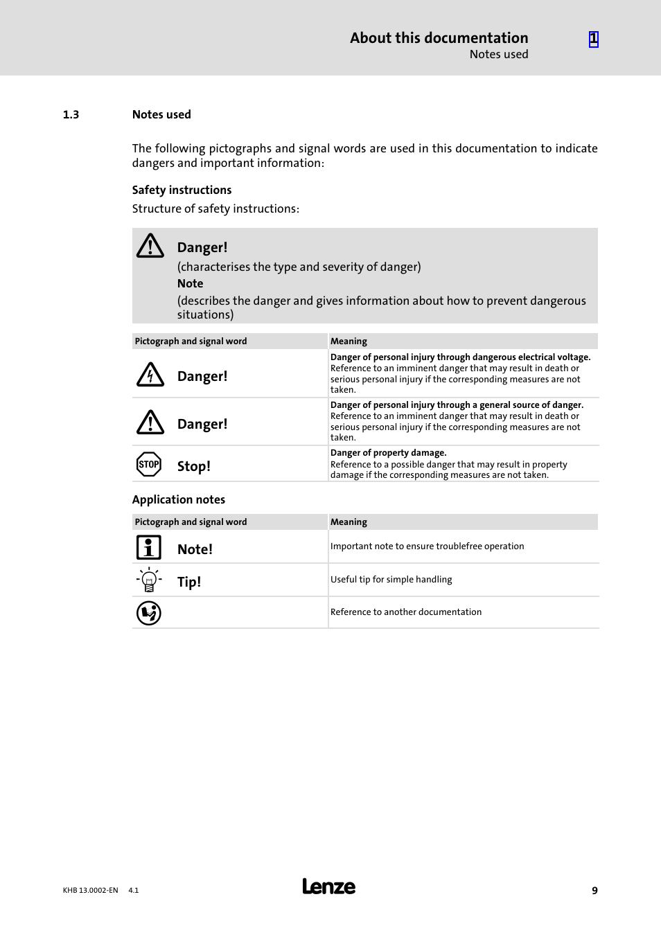 3 notes used, Notes used | Lenze 931K User Manual | Page 9 / 148