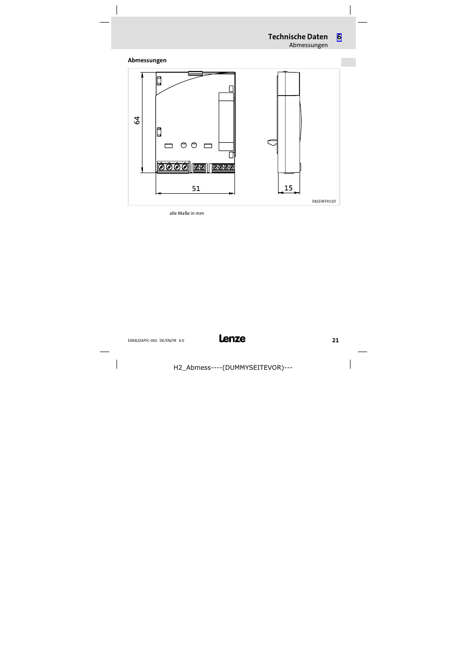 Abmessungen | Lenze E82ZAFFC001 User Manual | Page 21 / 58