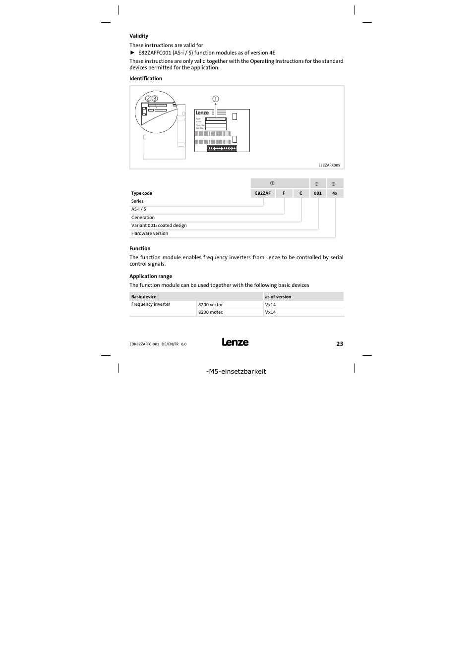 Validity | Lenze E82ZAFFC001 User Manual | Page 23 / 58