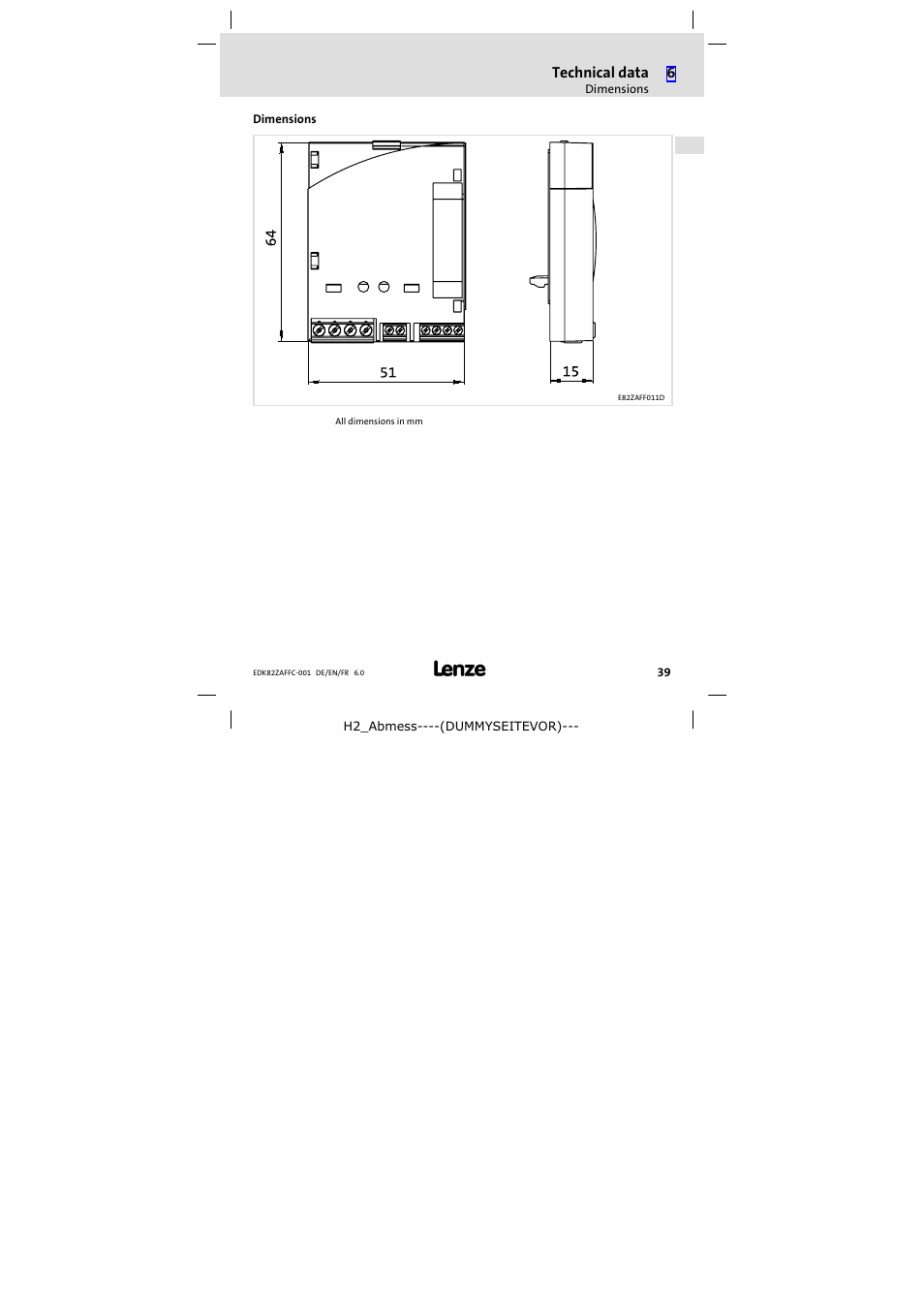 Dimensions | Lenze E82ZAFFC001 User Manual | Page 39 / 58