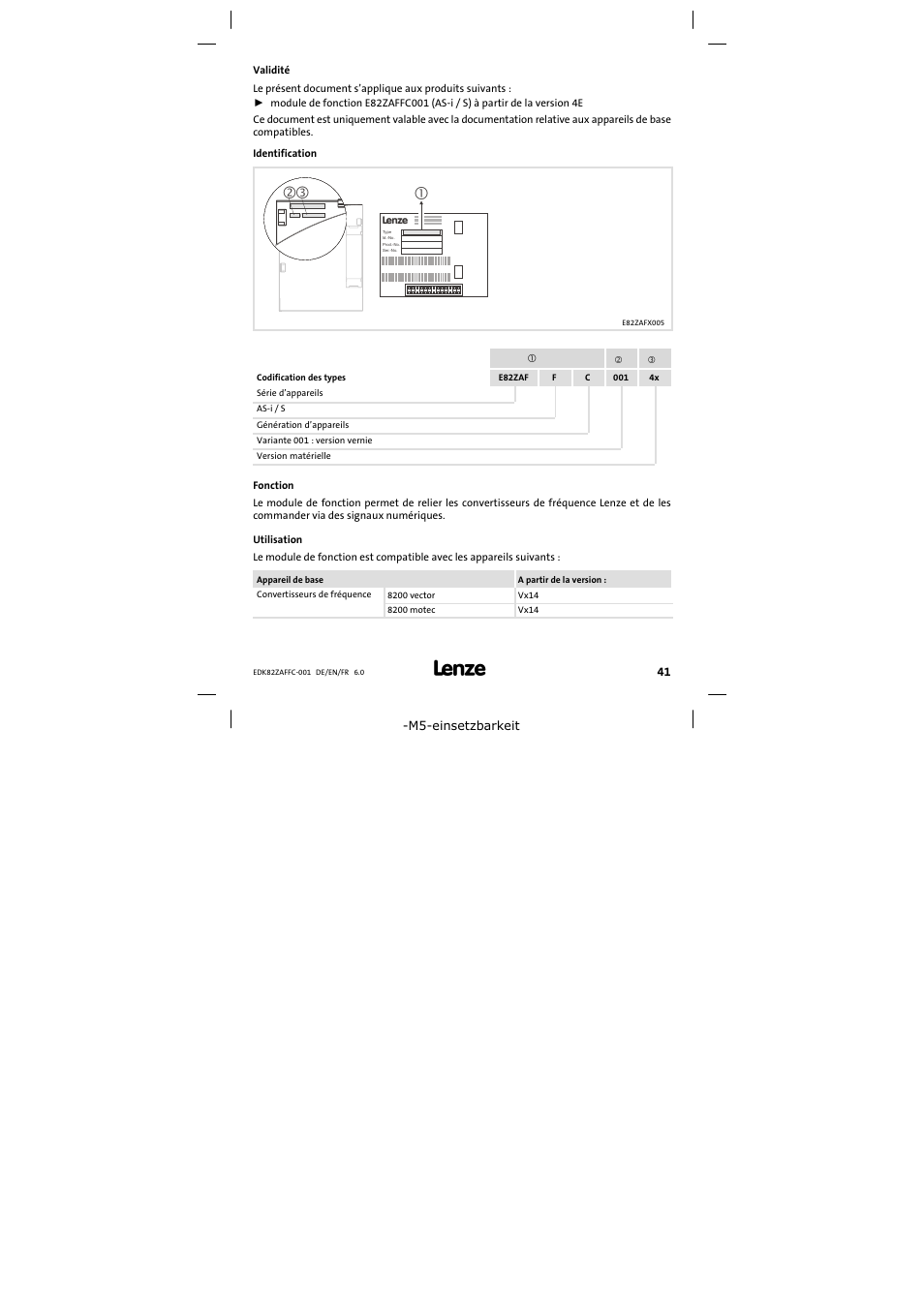 Validité | Lenze E82ZAFFC001 User Manual | Page 41 / 58