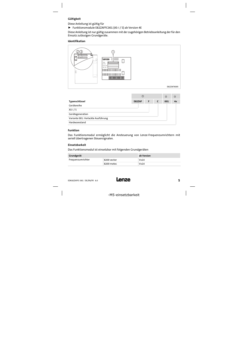 Gültigkeit | Lenze E82ZAFFC001 User Manual | Page 5 / 58