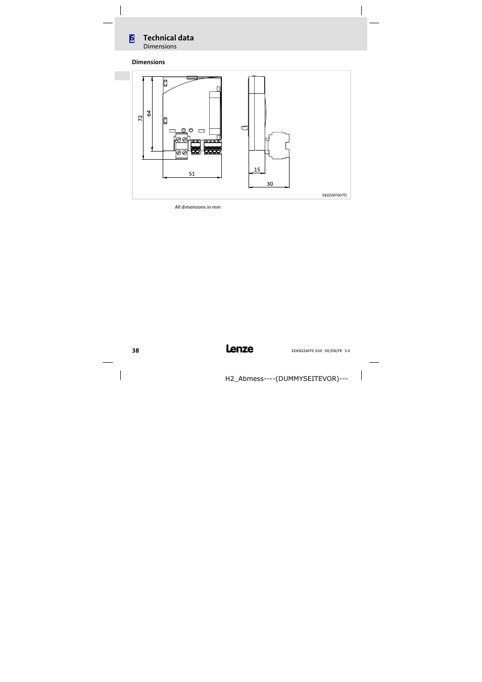 Dimensions | Lenze E82ZAFFC010 User Manual | Page 38 / 58