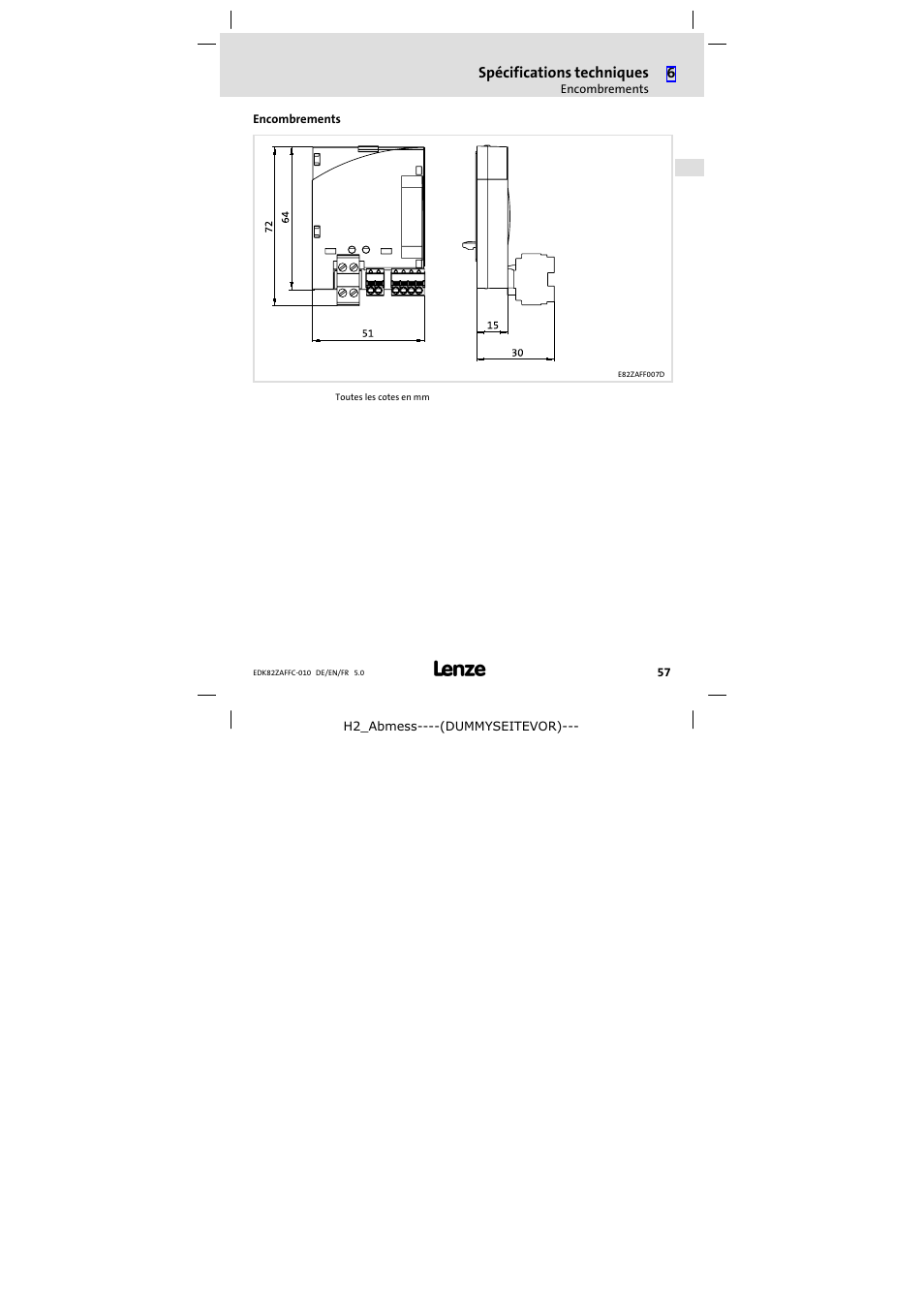 Encombrements | Lenze E82ZAFFC010 User Manual | Page 57 / 58