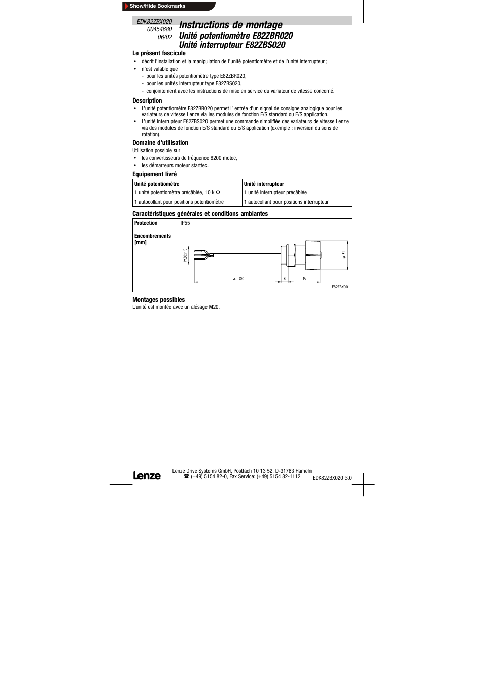 Instructions de montage | Lenze E82ZBS020 User Manual | Page 13 / 18