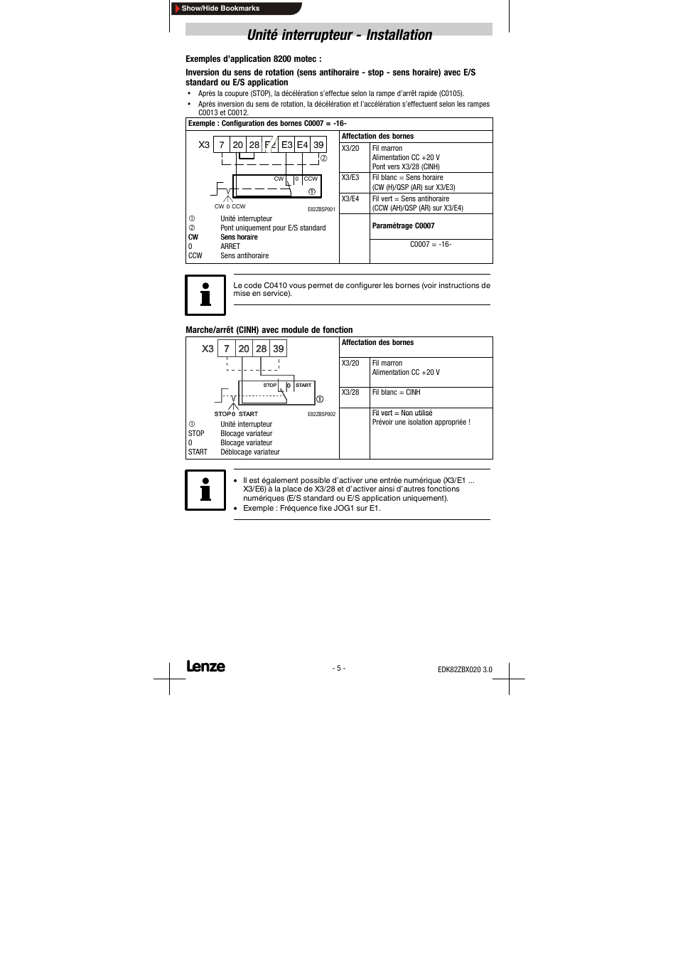 Unité interrupteur - installation | Lenze E82ZBS020 User Manual | Page 17 / 18