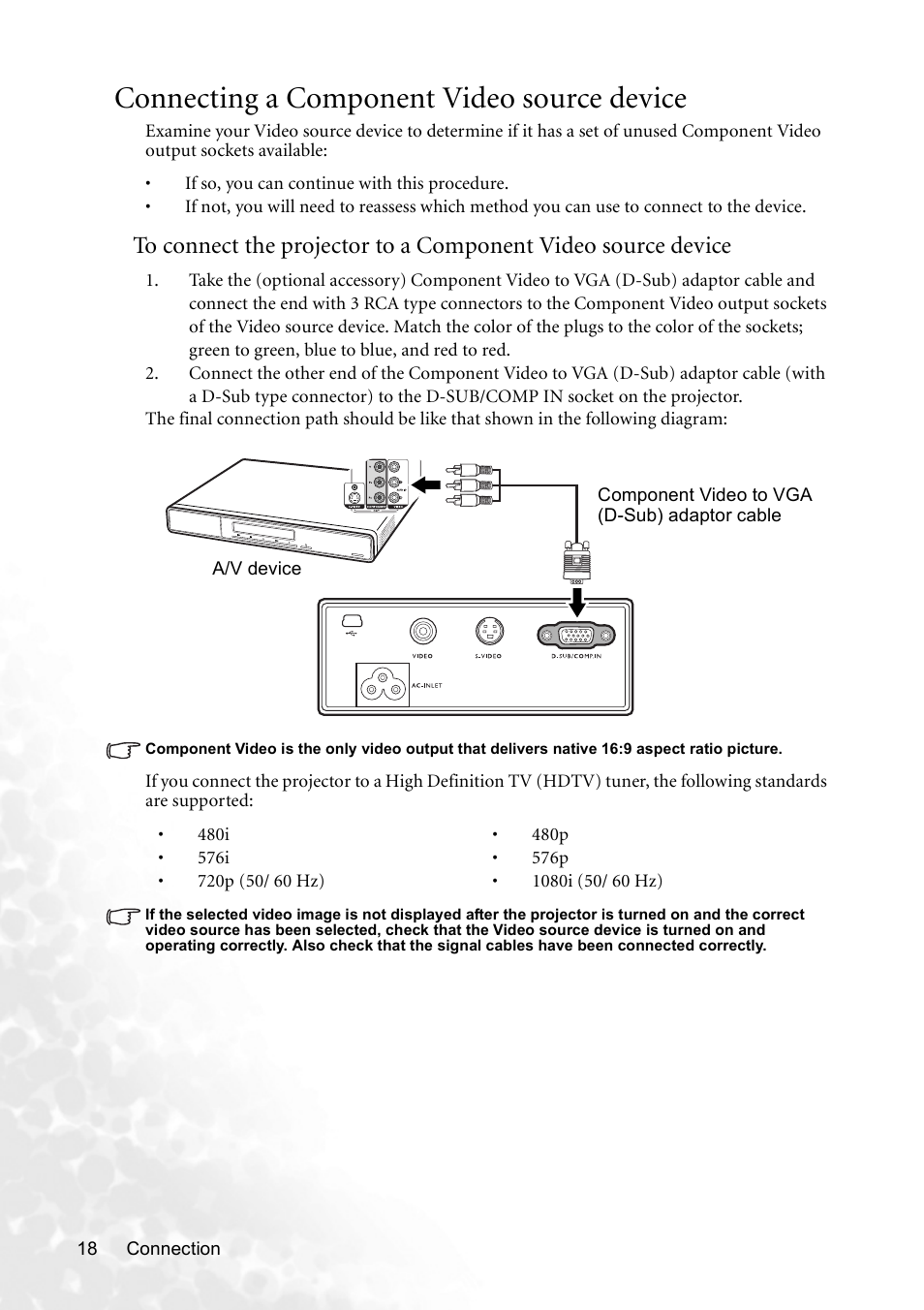 Connecting a component video source device | BenQ CP120 User Manual | Page 26 / 66