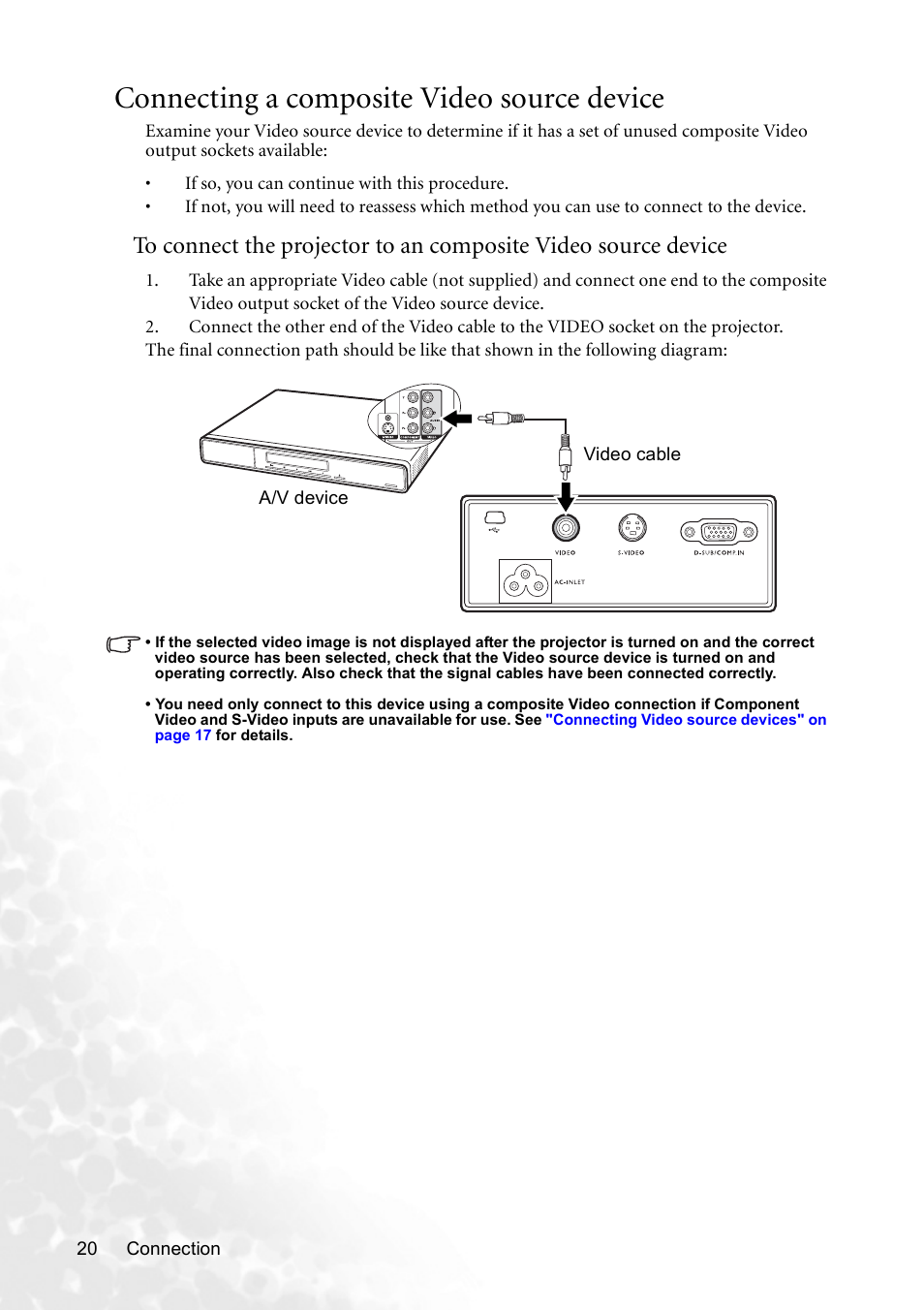 Connecting a composite video source device | BenQ CP120 User Manual | Page 28 / 66