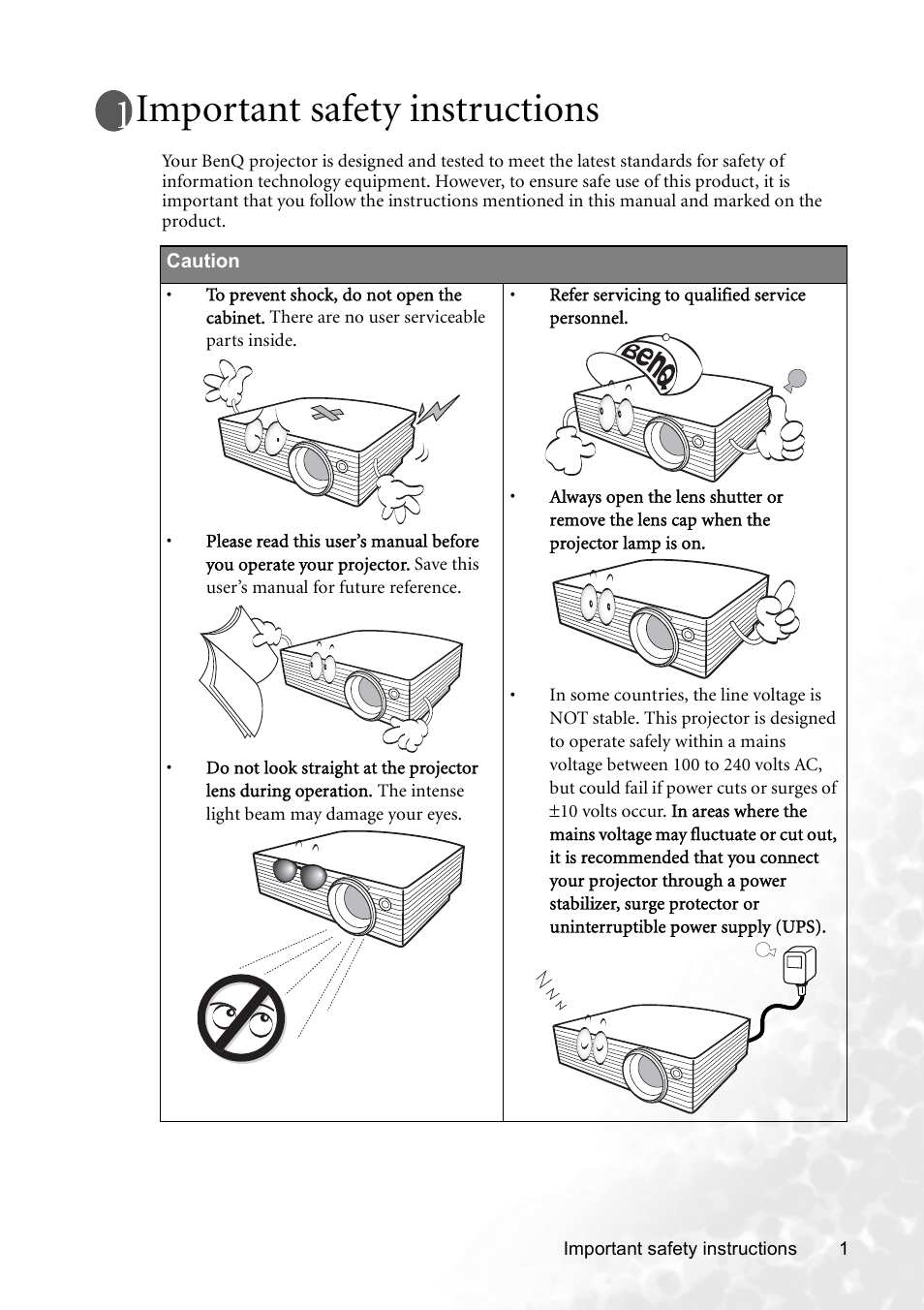 Important safety instructions | BenQ CP120 User Manual | Page 9 / 66