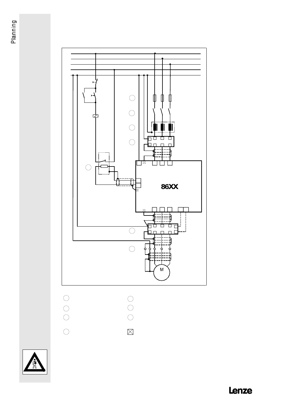 5wiring, 1 power connections, Cable protection | Brake resistor, Mains contactor, Motor filter/motor supply filter, Mains choke, Terminal strip in the control cabinet | Lenze 8615E User Manual | Page 28 / 126