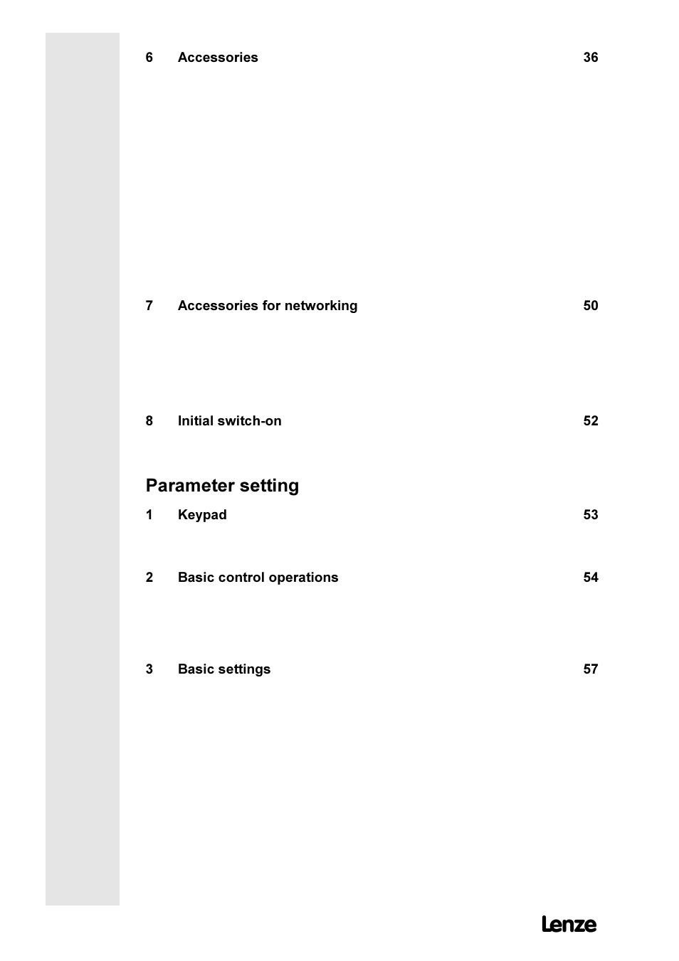 3dudphwhu vhwwlqj | Lenze 8615E User Manual | Page 6 / 126