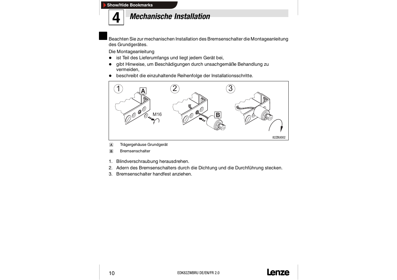 Mechanische installation | Lenze E82ZWBRU User Manual | Page 10 / 63