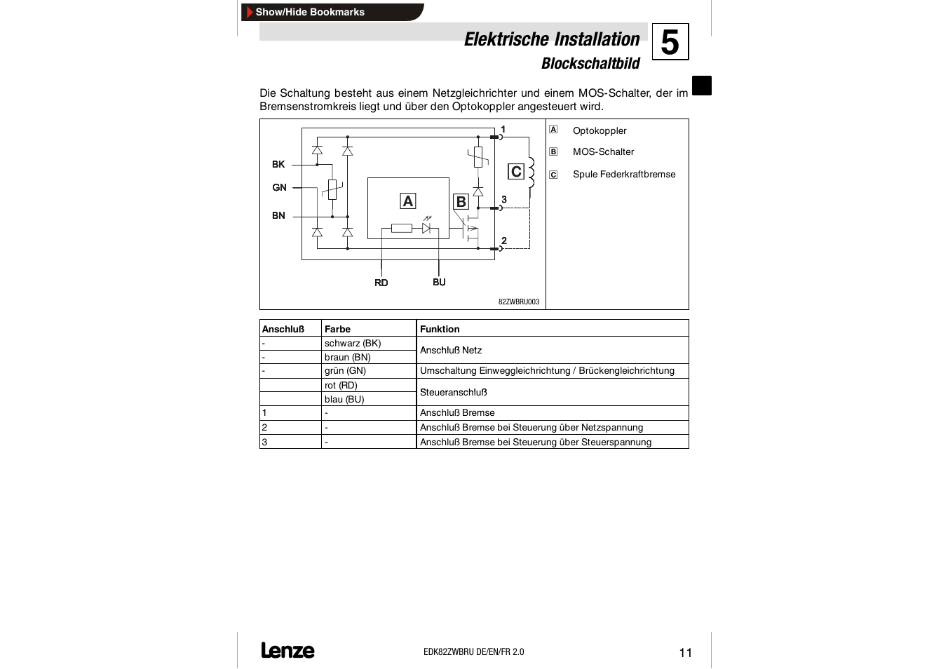 Elektrische installation, Blockschaltbild | Lenze E82ZWBRU User Manual | Page 11 / 63
