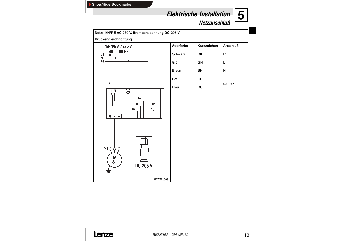 Elektrische installation, Netzanschluß | Lenze E82ZWBRU User Manual | Page 13 / 63