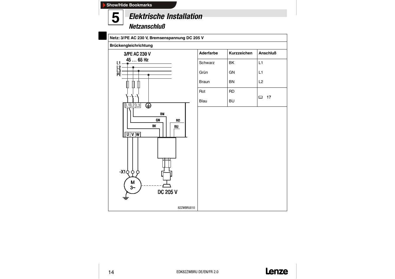 Elektrische installation, Netzanschluß | Lenze E82ZWBRU User Manual | Page 14 / 63