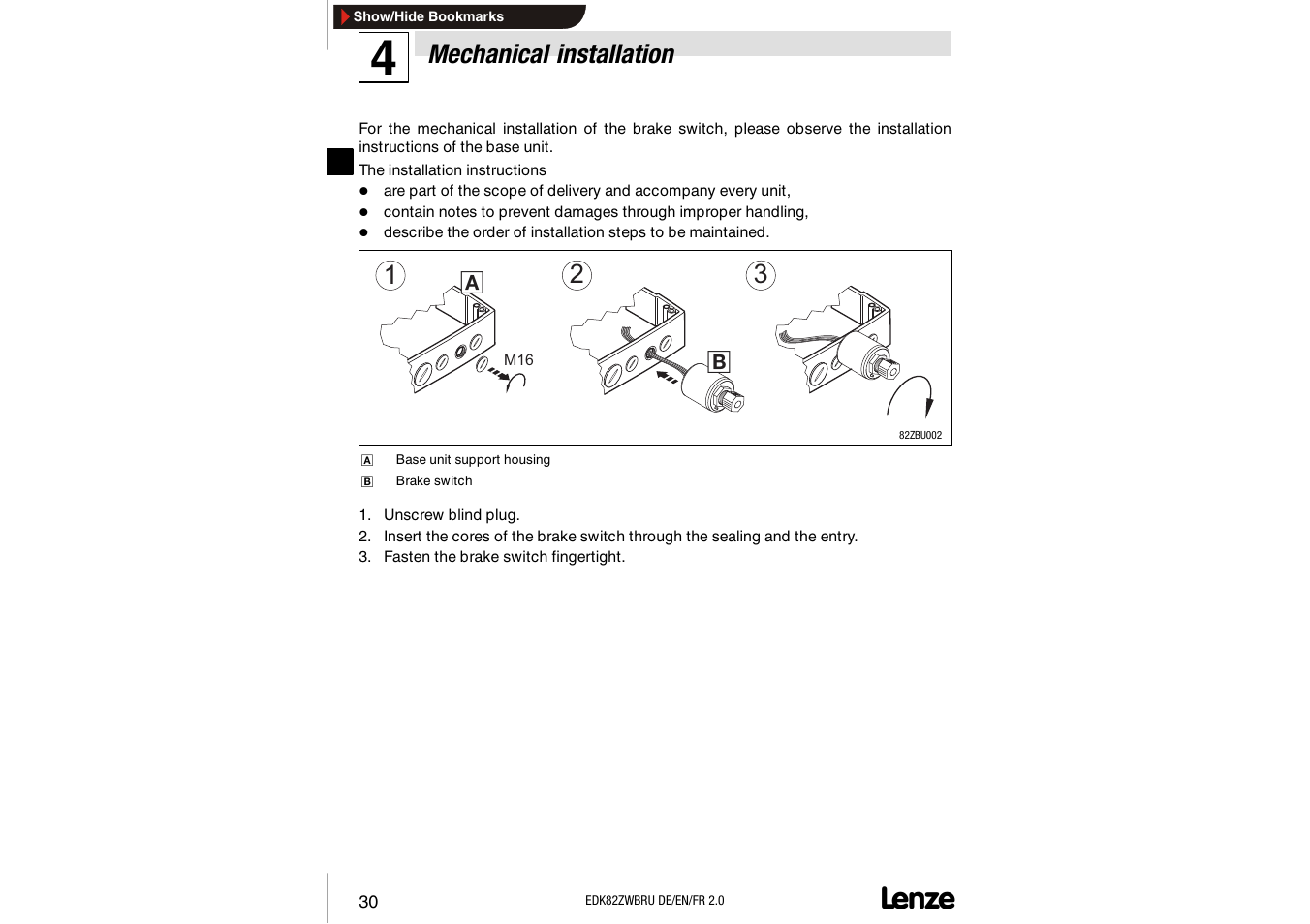 Mechanical installation | Lenze E82ZWBRU User Manual | Page 30 / 63