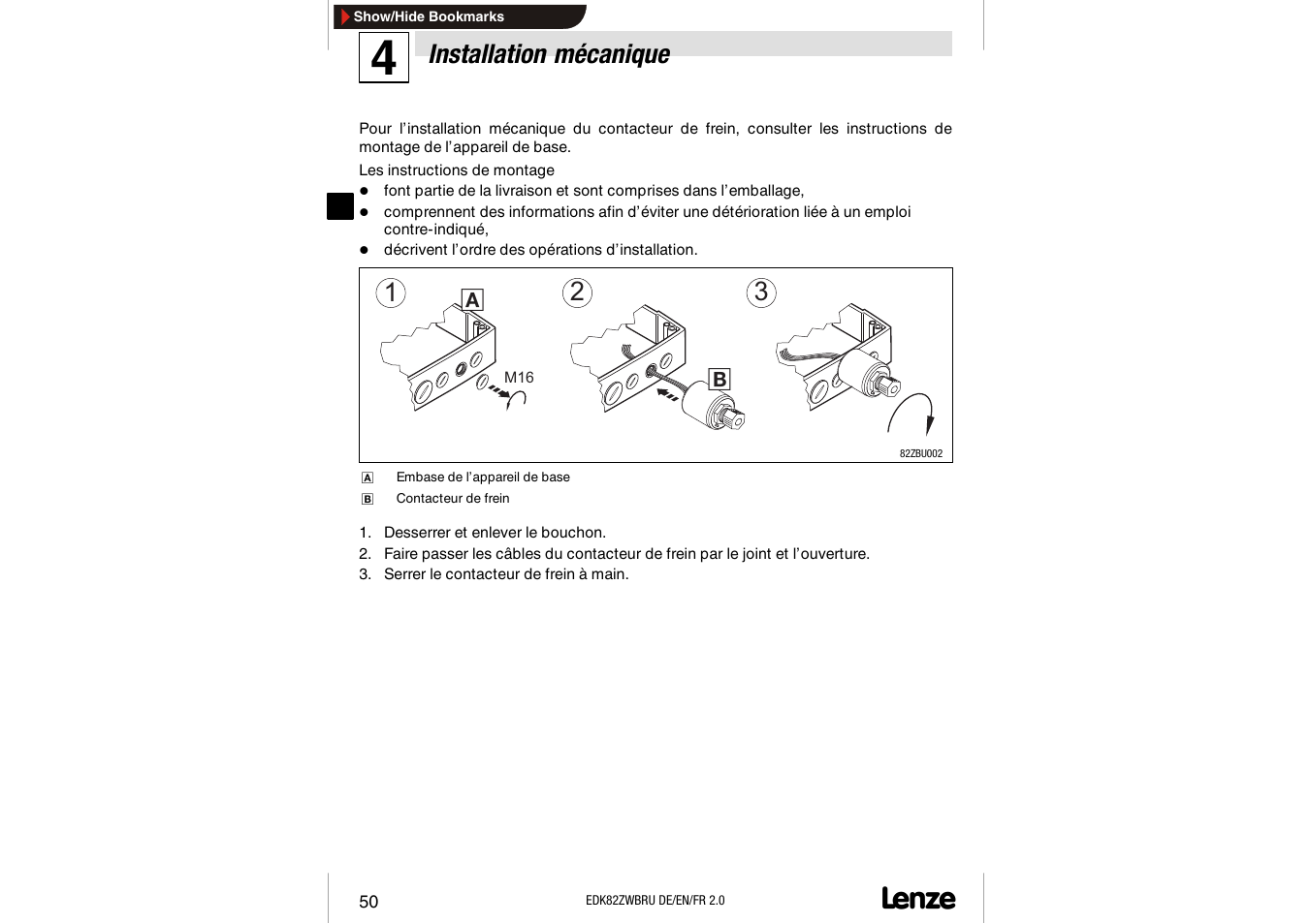 Installation mécanique | Lenze E82ZWBRU User Manual | Page 50 / 63