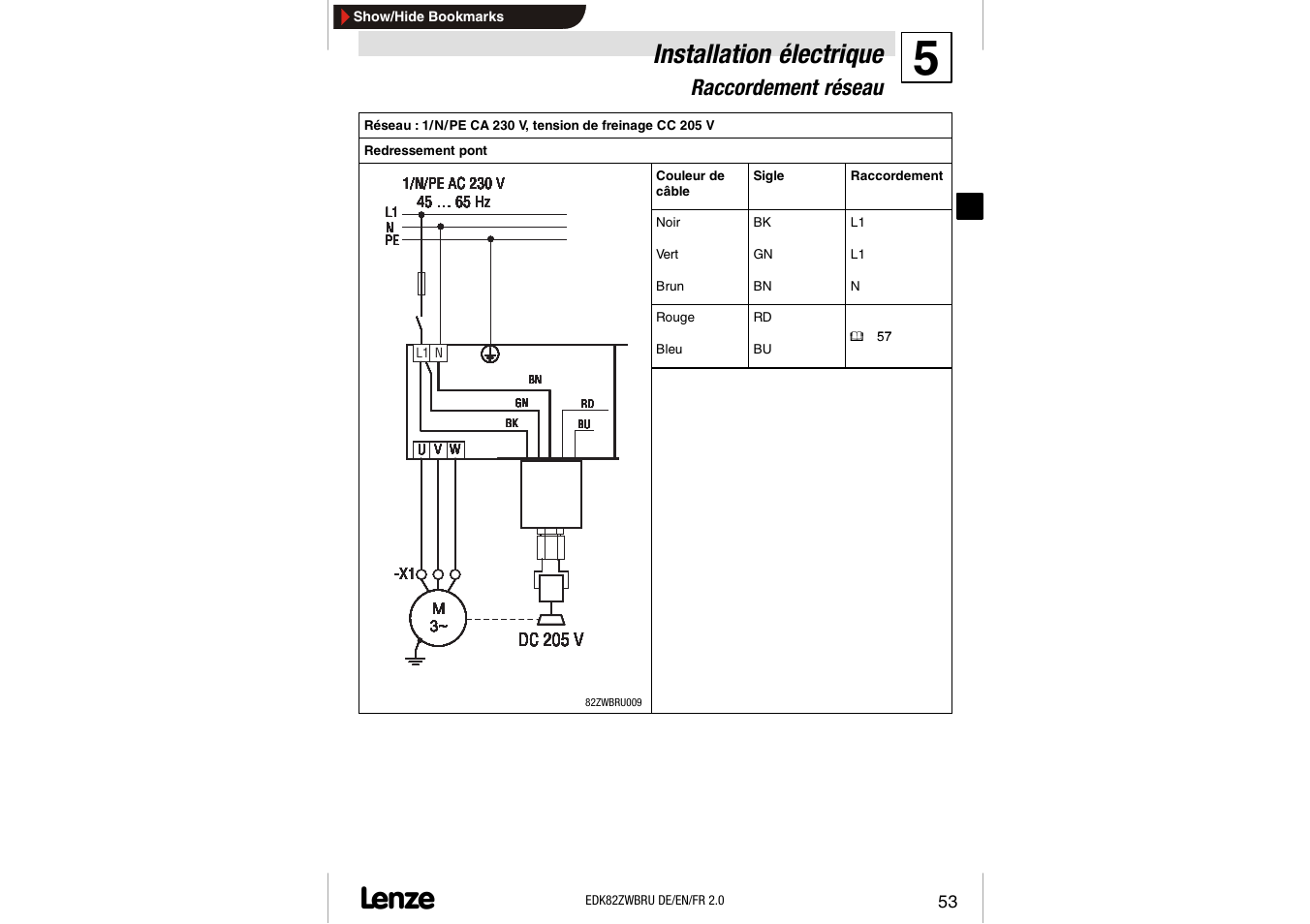 Installation électrique, Raccordement réseau | Lenze E82ZWBRU User Manual | Page 53 / 63