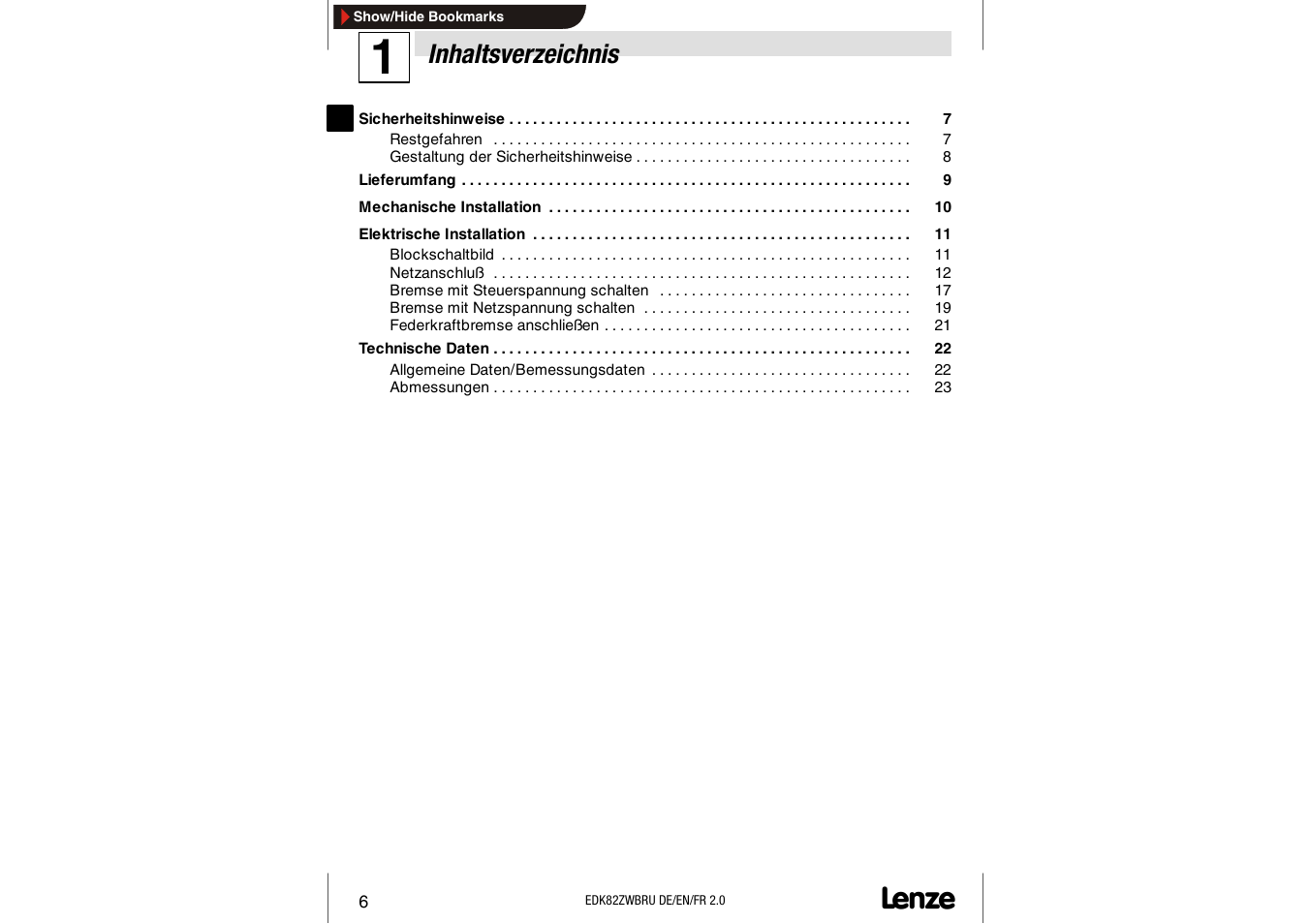 Lenze E82ZWBRU User Manual | Page 6 / 63