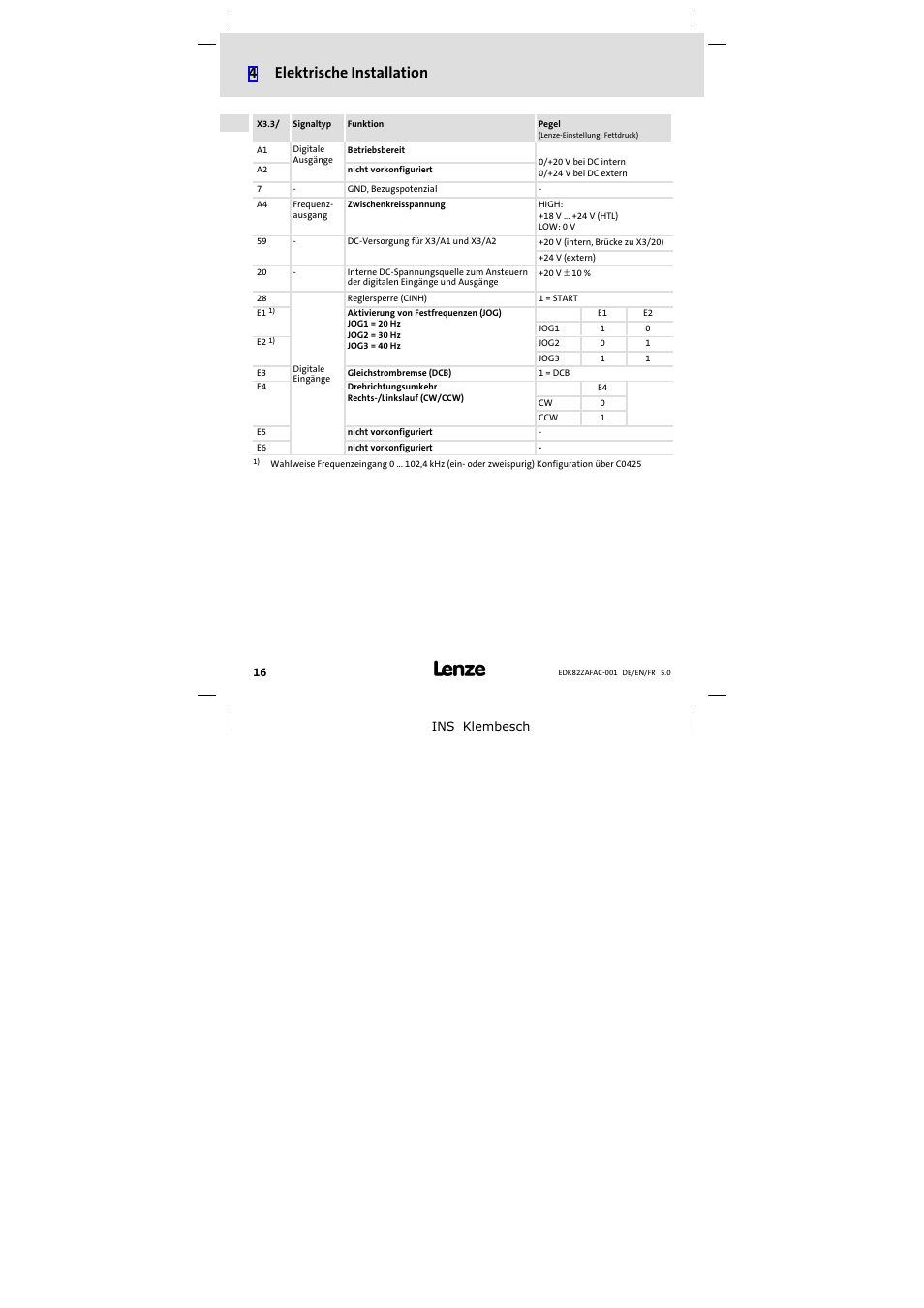 4elektrische installation | Lenze E82ZAFAC001 User Manual | Page 16 / 66