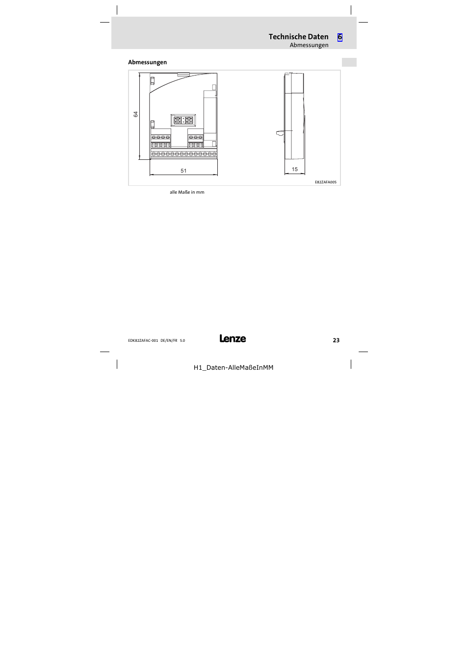 Abmessungen | Lenze E82ZAFAC001 User Manual | Page 23 / 66