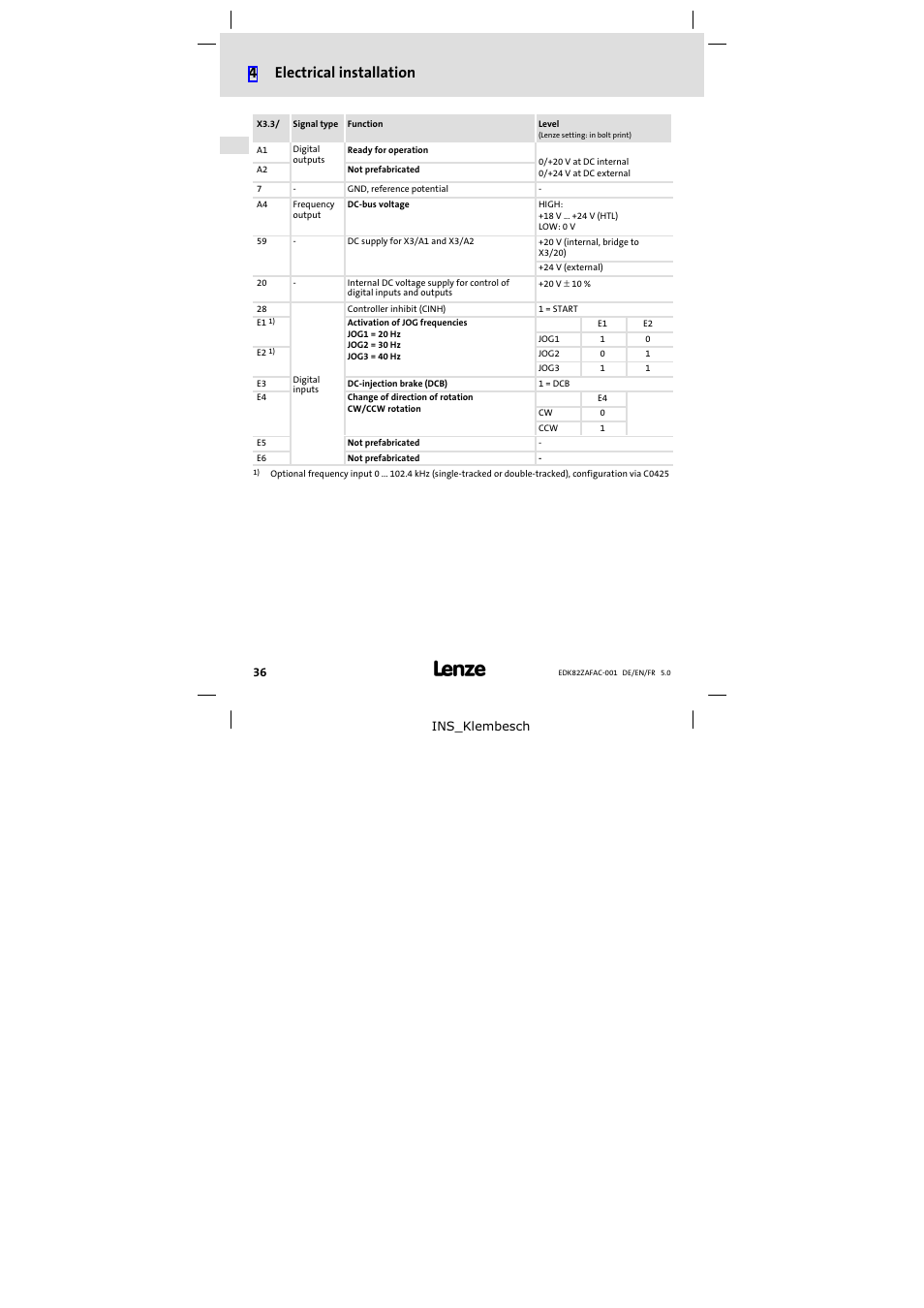 4electrical installation | Lenze E82ZAFAC001 User Manual | Page 36 / 66