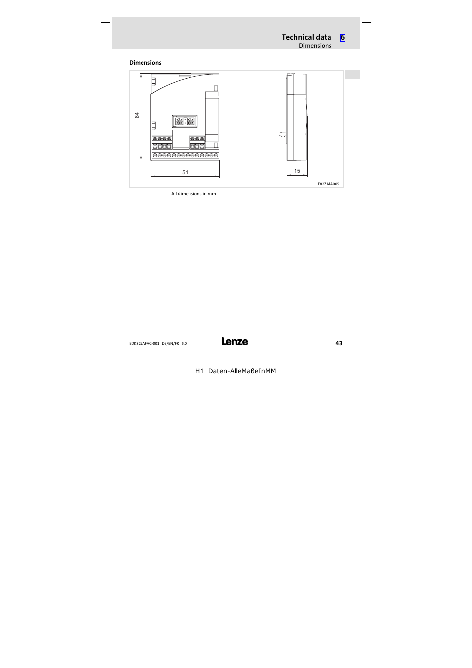 Dimensions | Lenze E82ZAFAC001 User Manual | Page 43 / 66