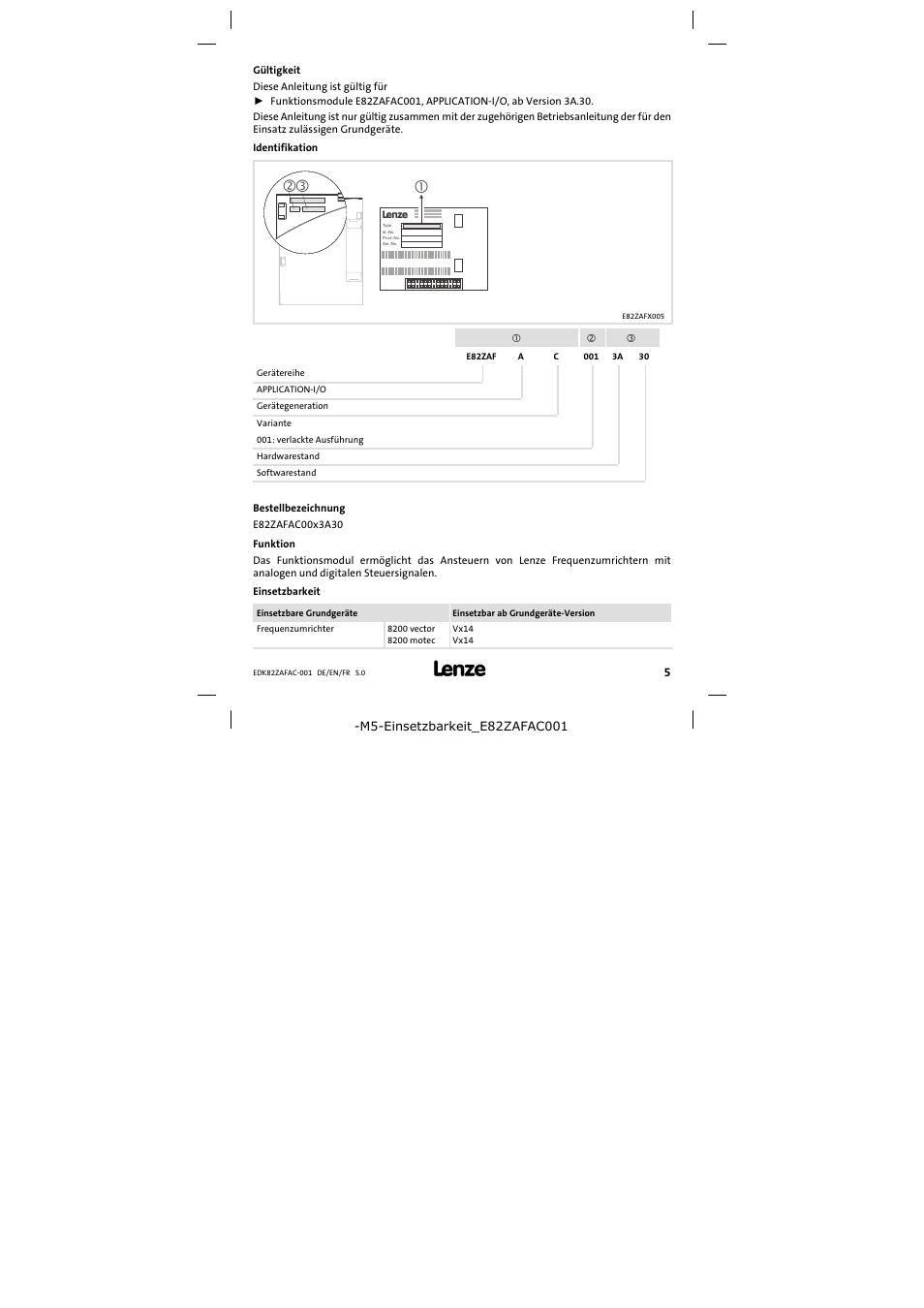 Gültigkeit | Lenze E82ZAFAC001 User Manual | Page 5 / 66