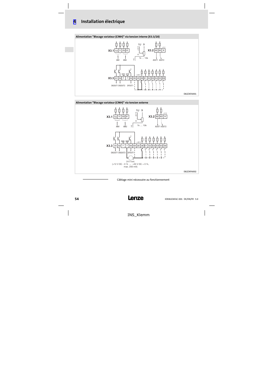 4installation électrique, Ins_klemm | Lenze E82ZAFAC001 User Manual | Page 54 / 66