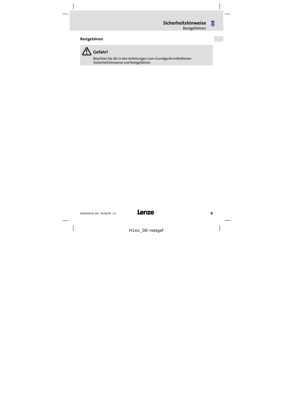 Restgefahren | Lenze E82ZAFAC001 User Manual | Page 9 / 66