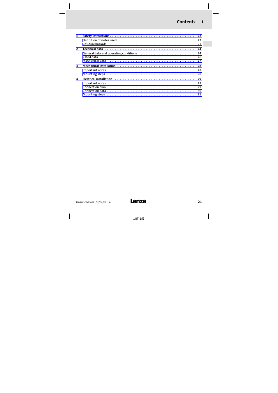 Lenze ELM3−010H010 User Manual | Page 21 / 48