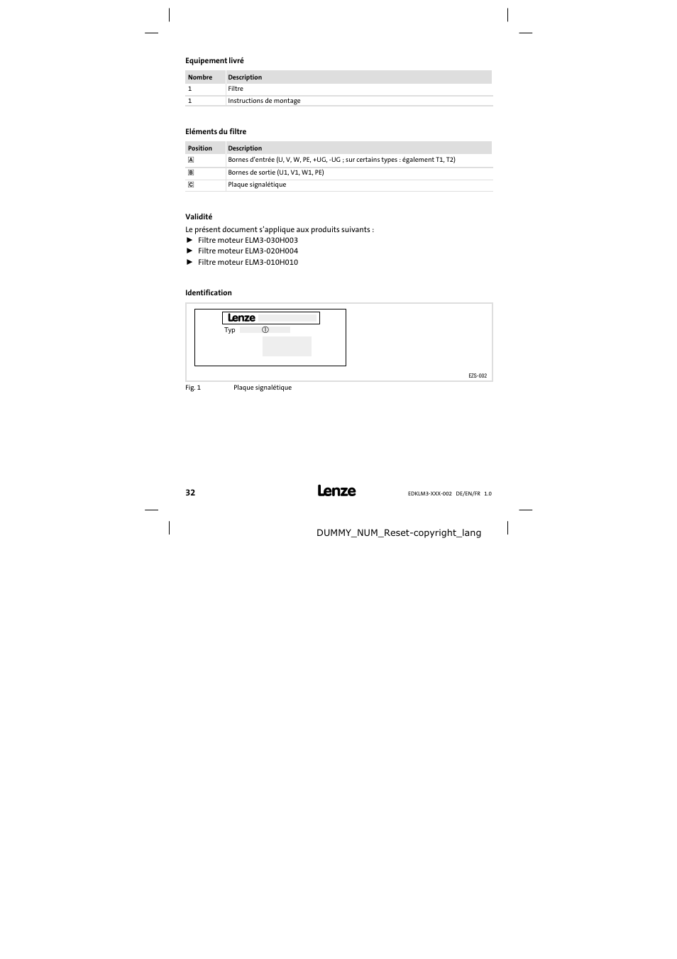 Equipement livré | Lenze ELM3−010H010 User Manual | Page 32 / 48