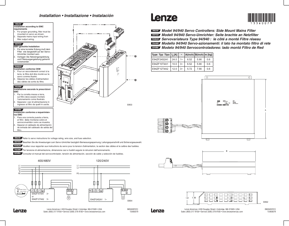 Lenze E94P User Manual | 1 page