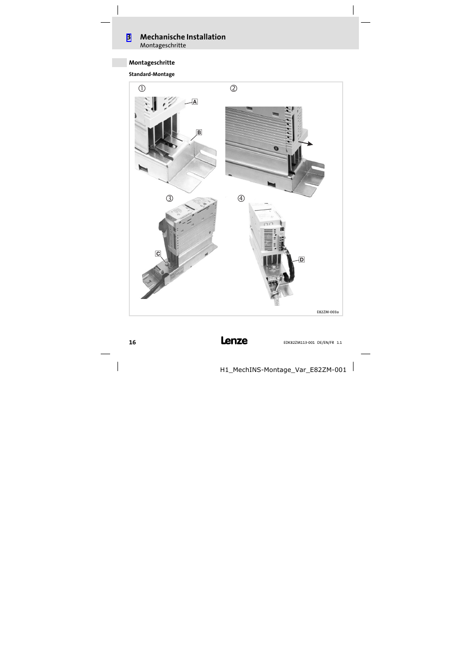 Montageschritte | Lenze E82ZM113-001 User Manual | Page 16 / 58