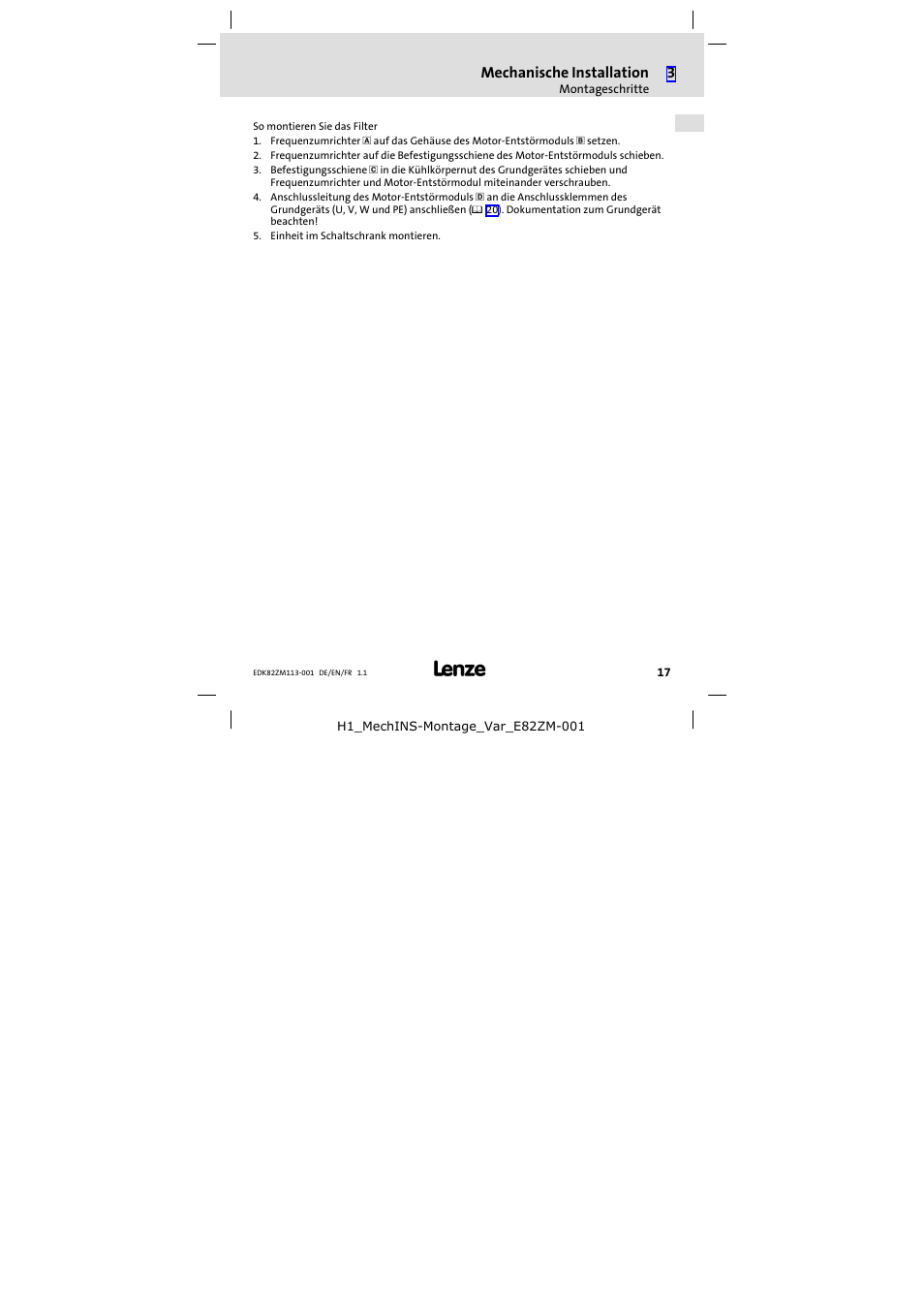 Lenze E82ZM113-001 User Manual | Page 17 / 58