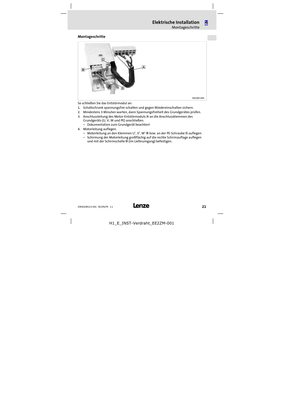 Montageschritte | Lenze E82ZM113-001 User Manual | Page 21 / 58