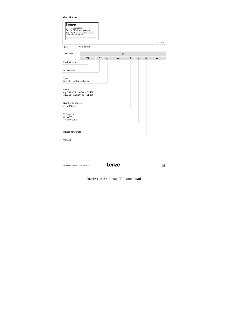 Identification | Lenze E82ZM113-001 User Manual | Page 23 / 58